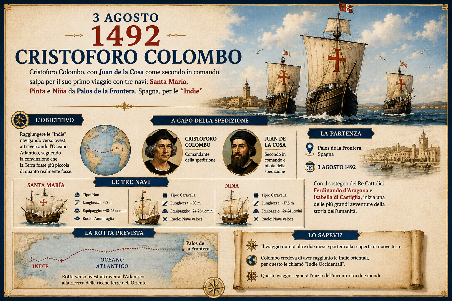 3 Agosto 1492, il giorno in cui iniziò il viaggio che cambiò il mondo
