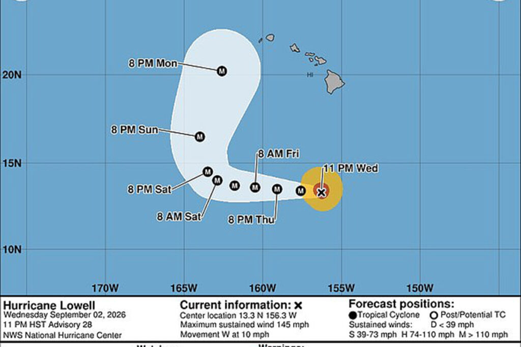 L'uragano Lowell punta le Hawaii
