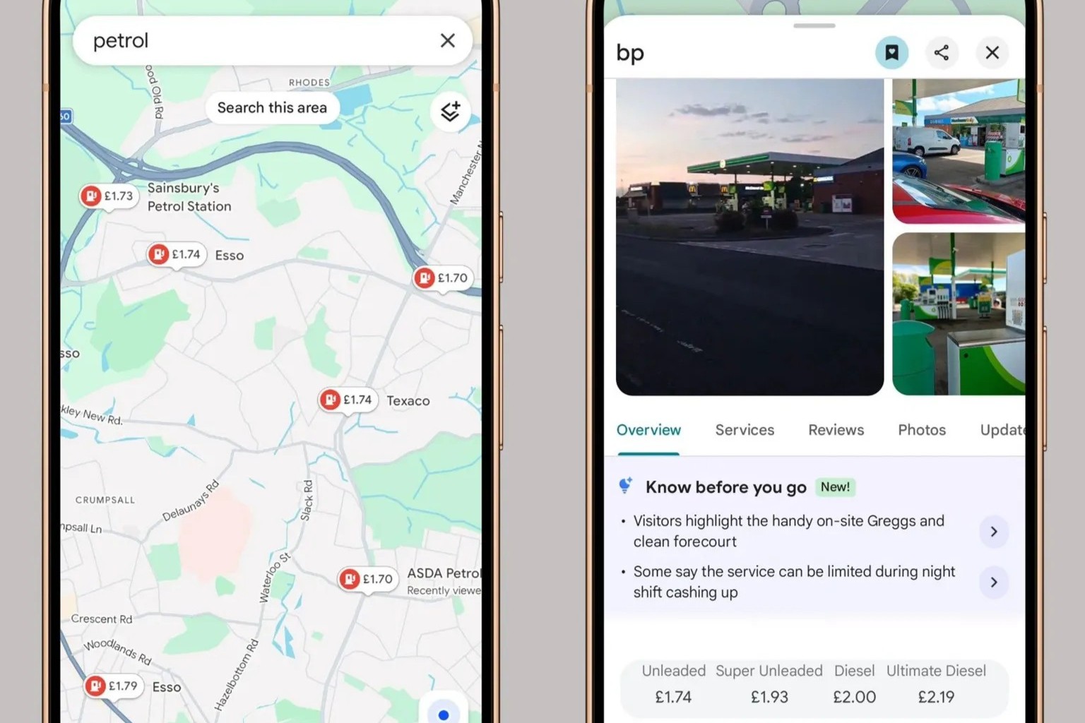 Nel Regno Unito Google Maps aggiunge i prezzi dei carburanti dai benzinai